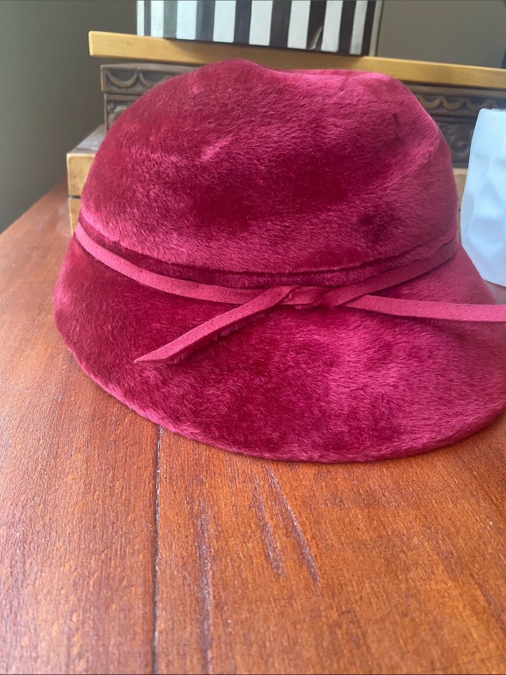 Vintage Cloche Burgundy Velour Hat Made in Italy Small Medium Lady